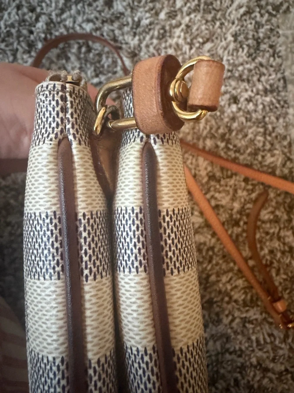 Louis Vuitton White Damier Azur Crossbody with Brown Leather Strap - Picture 9 of 16